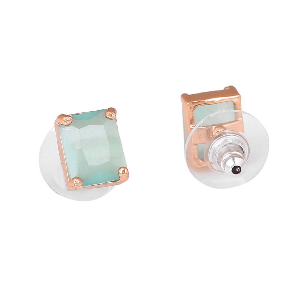 Estele Rose Gold Plated Cz Mangalsutra Necklace Set With Mint Green Stones For Women