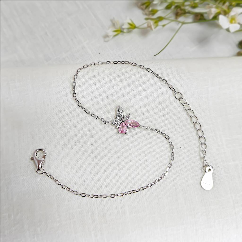 925 Silver Pink Butterfly Bracelet : IS-BR-CH-1145