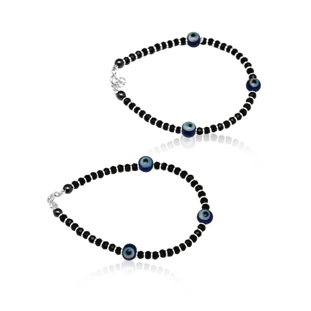 925 Pure Silver Triple Evil Eye Baby Nazariya Anklet : AK1043