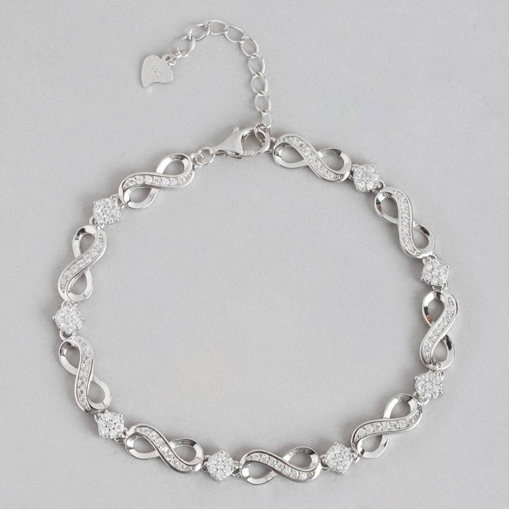 Infinite Brilliance Cz-Studded Rhodium-Plated 925 Sterling Silver Bracelet : BR-80330-R