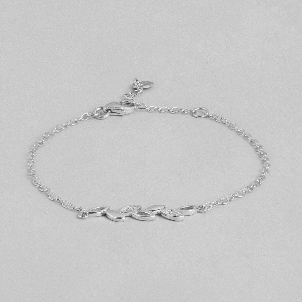 Leafy Glamour 925 Sterling Silver Bracelet With Cubic Zirconia : BR-80201