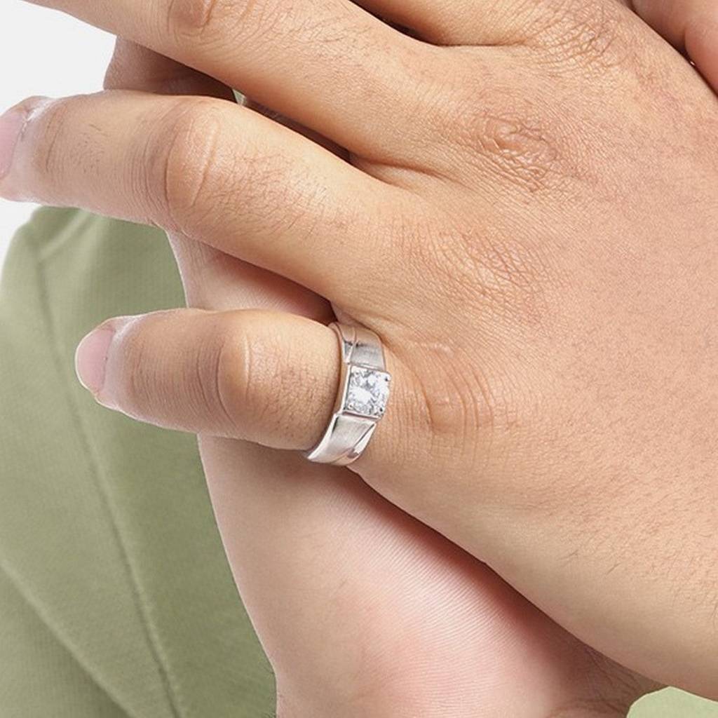 Cz Solitaire 925 Sterling Silver Ring For Him (Adjustable) : RNG-40066