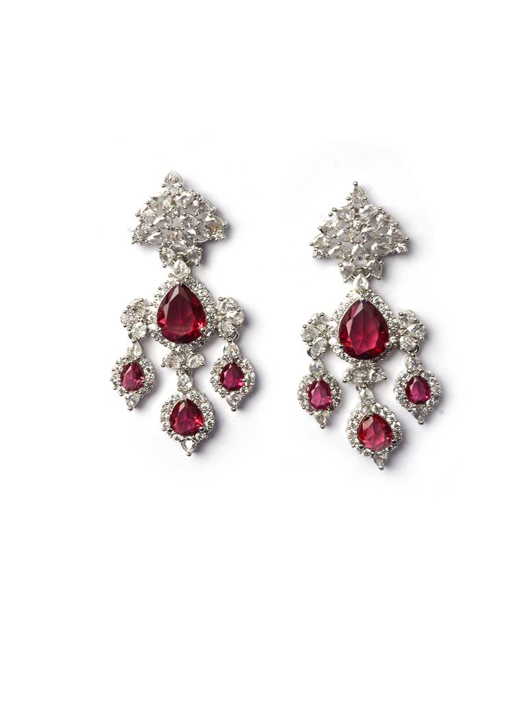 Silver-Plated Luxurious Ad Waterfall Earrings : ADEarrings15Red