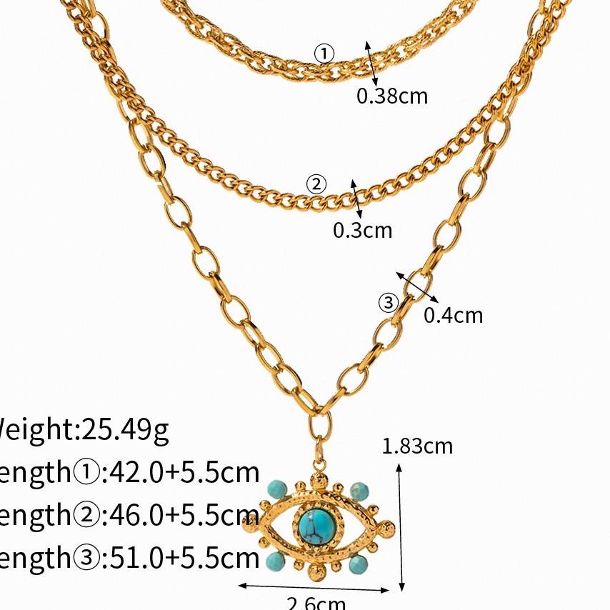 Mystic Eye Layered Turquois Evil Eye Necklace : MysticEyeLayeredTurquoisEvilEyeNecklace-JD-NK-LG-21