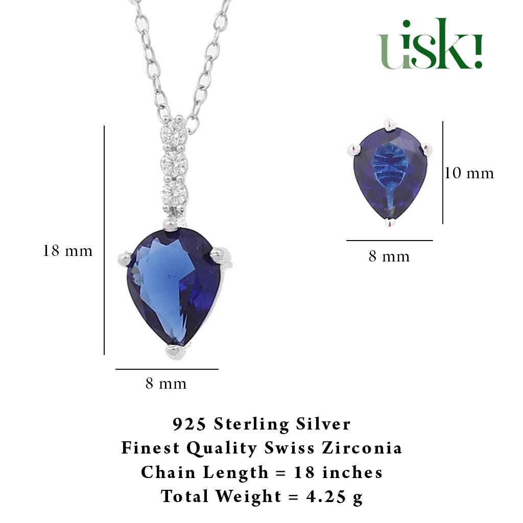 Iski Uski 925 Sterling Silver Eva Sapphire Pendant Set