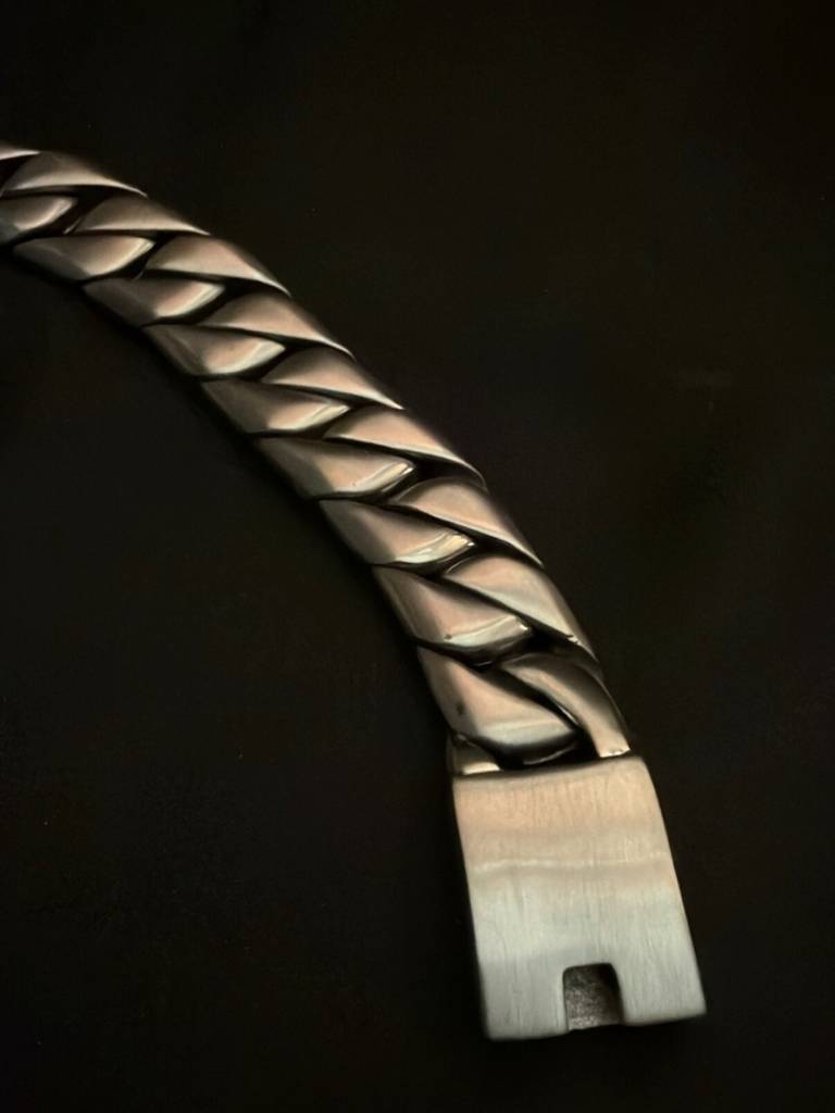 Matte Silver Chunky Cuban Bracelet For Men | Stainless Steel Rhodium : MATB872MSCB