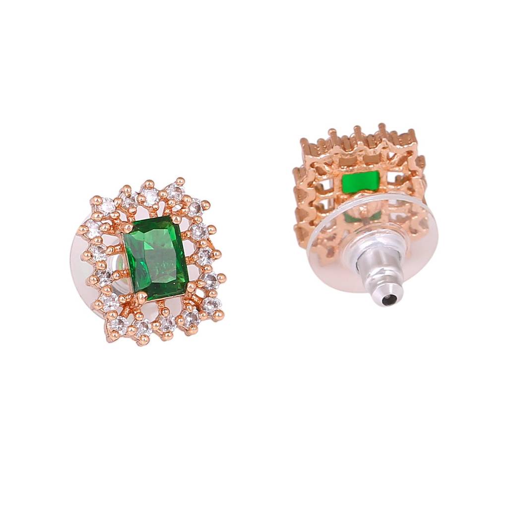 Estele Rose Gold Plated Cz Square Designer Necklace Set With Emerald Stones For Women