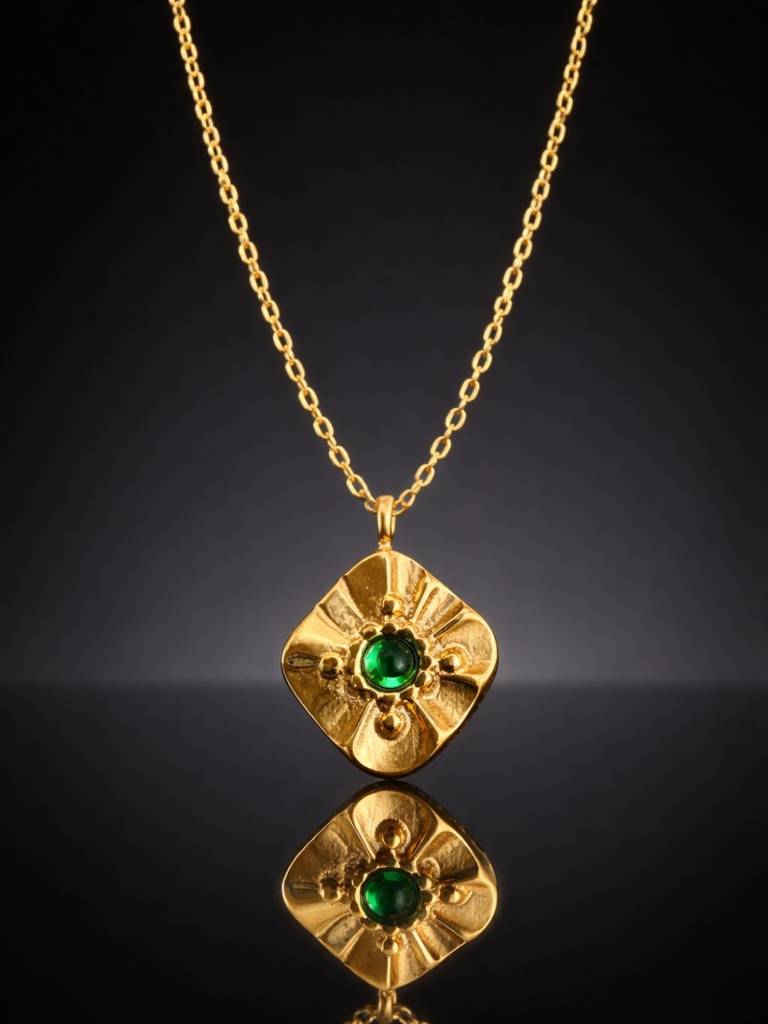 Emerald Glow Gold Chain | 18K Gold Plated Green Stone Necklace : S925C731GSC