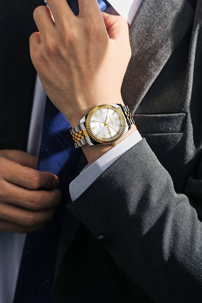 Giordano Analog Watch For Men - Dual-Tone Stainless Steel Strap, Crystal Indices And Fluted Bezel : GZ-50173-22