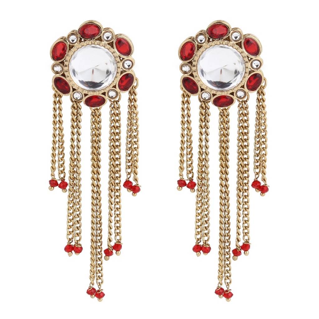 Kundan Tassel Drop Earrings : S24FAER519RED
