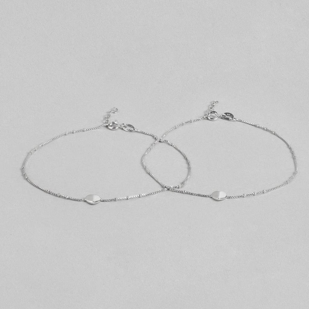 Delicate Heart 925 Sterling Silver Anklets : ANK-60137-PAIR
