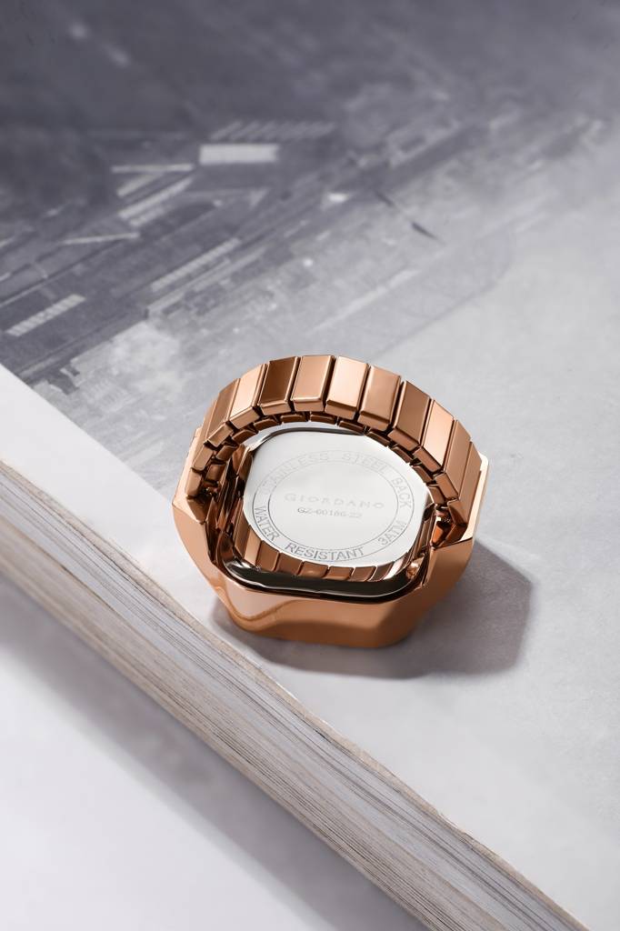 Analog Ring Watch For Women With Rectangular Dial, Roman Numeral Markers, Blue Hands, Quartz Movement And Stainl : GZ-60186-22