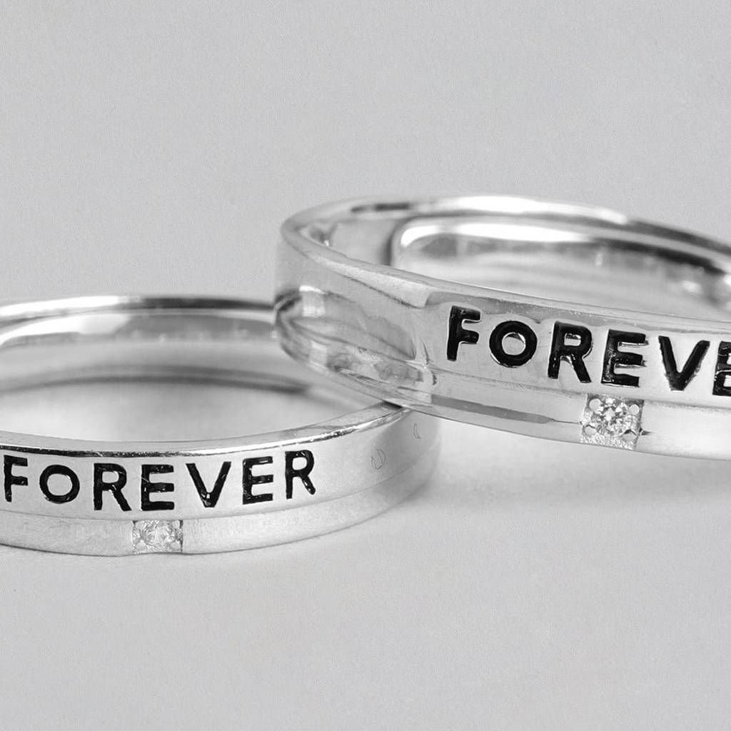 Forever Together 925 Sterling Silver Couple Ring Band (Adjustable) : RNG-40009-CMB