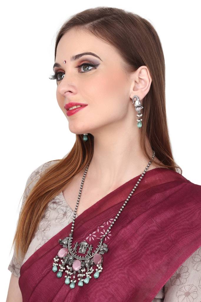 Tribal Elephant Motif Oxidised Necklace Set : F23ARER133SLV