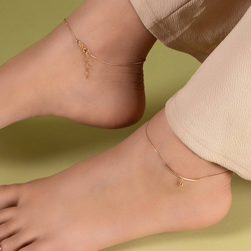 Rose Gold Plated 925 Sterling Silver Drop Chained Anklet : ANK-60244-PAIR