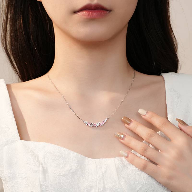 925 Sterling Silver Pink Stone Heart Princess Necklace For Women & Girls, 925 Stamp With Certificate Of Authentic : B0D541574L