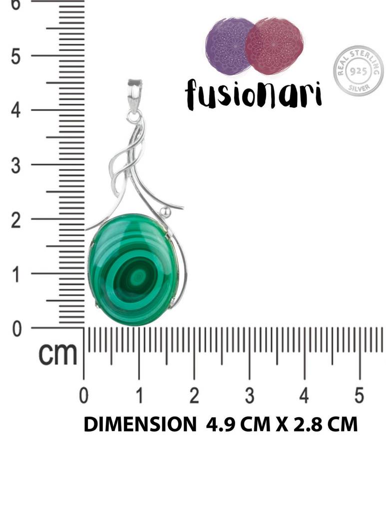 925 Sterling Silver Malachite Pendant With 18 Inch Chain Handmade Gemstone Necklace For Women Elegant Jewelry : FU-0819