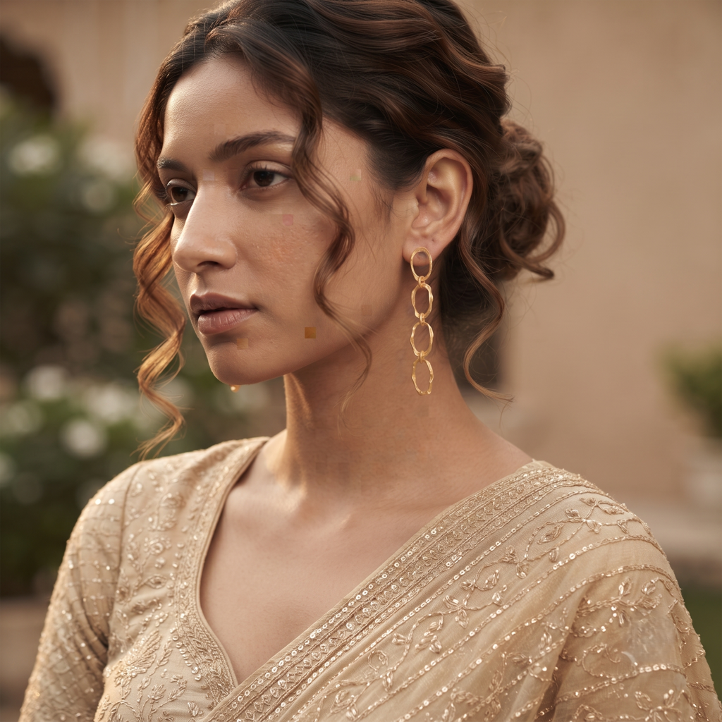 Gold Plated Brass Oval Loop Drop Earrings : SCDELER0458