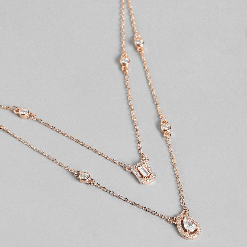 Rose Toned Graceful Layered 925 Silver Necklace : NL-30026