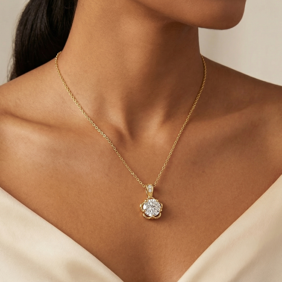 Royal Solitaire Necklace For Women | Classic Solitaire Crystal Pendant Jewellery : 7613594859