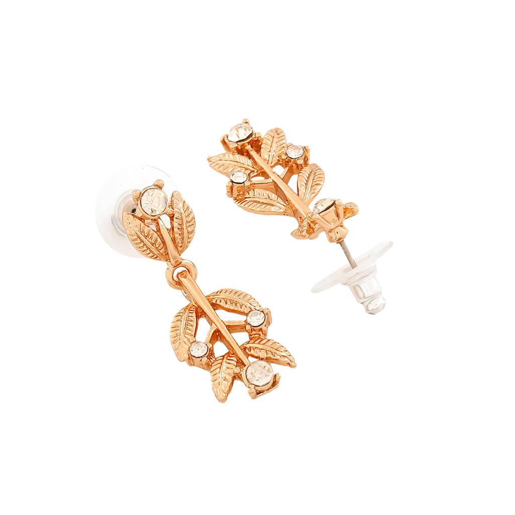 Estele Rose Gold Plated Sparkling Necklace Set With White Austrian Crystals For Women