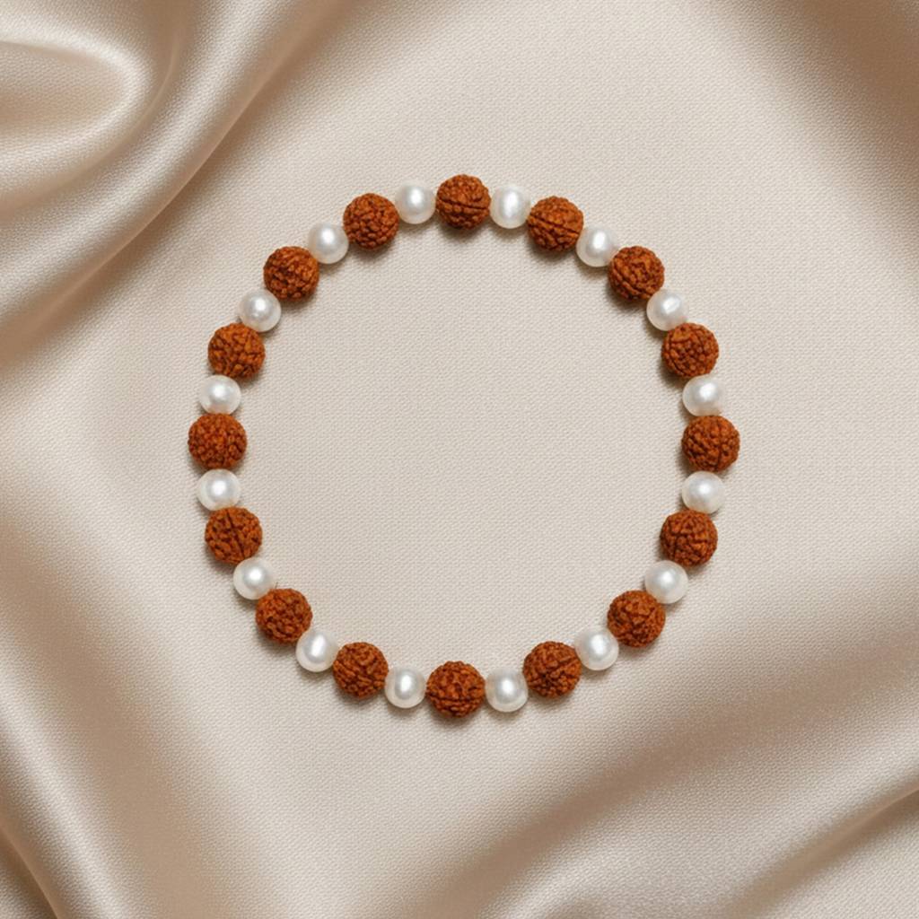 Natural Rudraksha And Pearl Bracelet : IS-BR-ST-1153