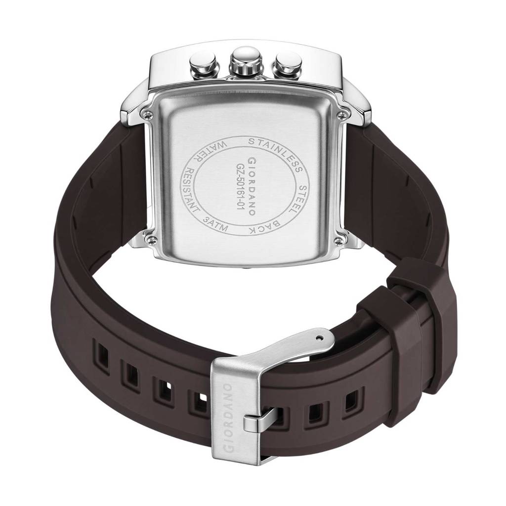 Giordano Square Analog-Digital Watch For Men – Triple Time Zone Displa, Silicone Strap : GZ-50161-02