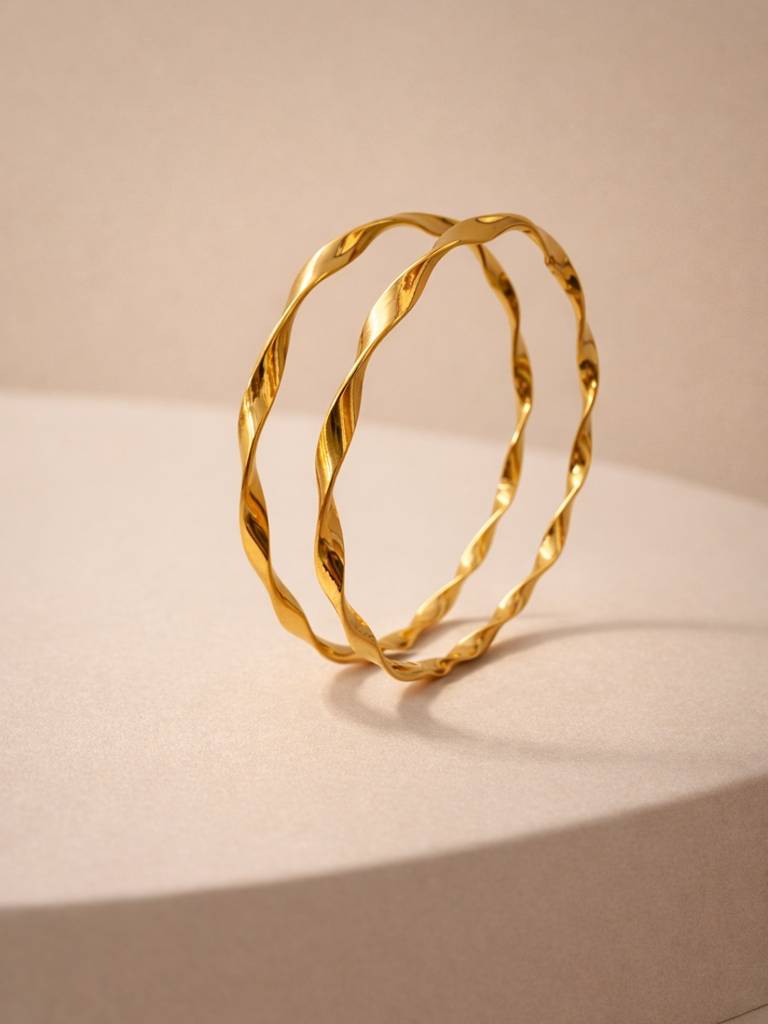 18K Gold Spiral Bangle – Anti Tarnish Stainless Steel Kada : ATB800SB