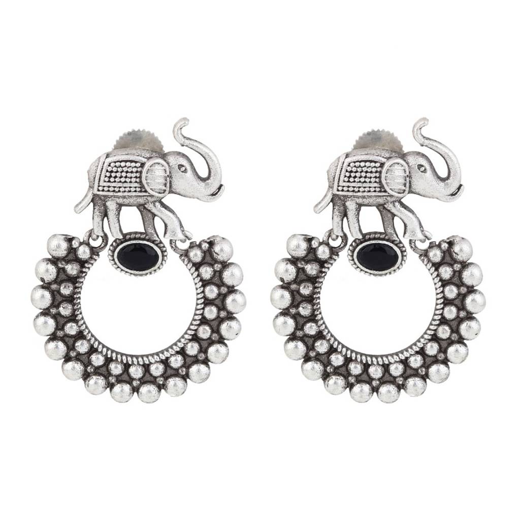 Oxidised Silver Elephant Hoop Earrings : S24JJER517SLV