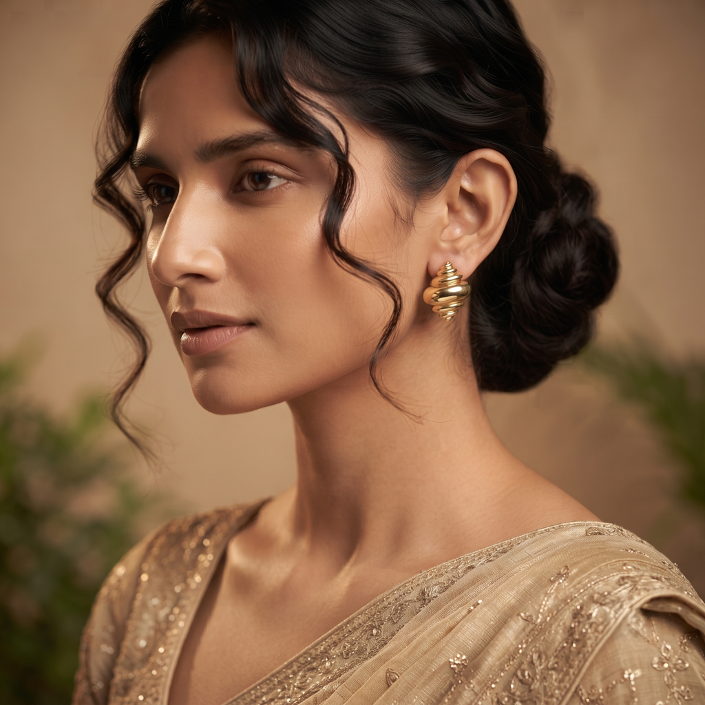 Gold Plated Brass Seashell Spiral Stud Earrings : SCDELER0461