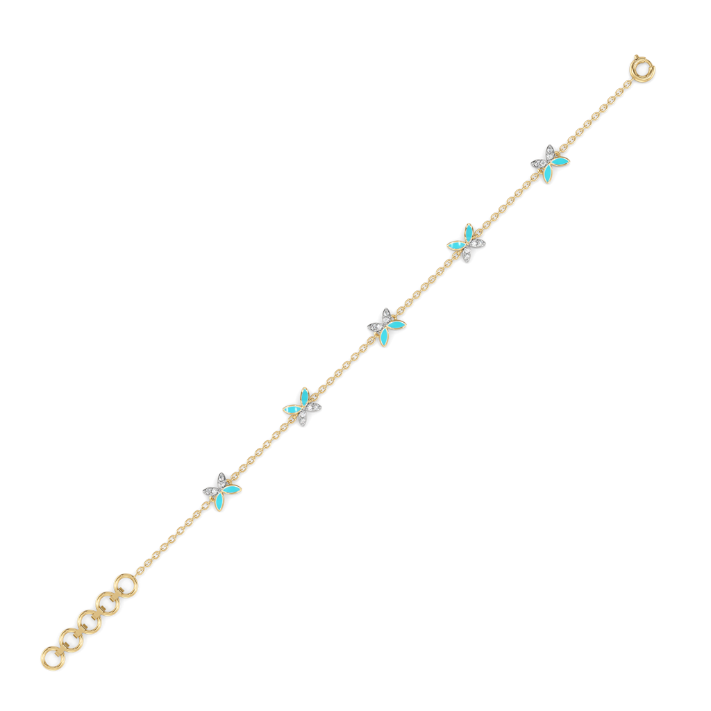 Turquoise Butterfly - Lab Diamond Station Bracelet : LLBR0100