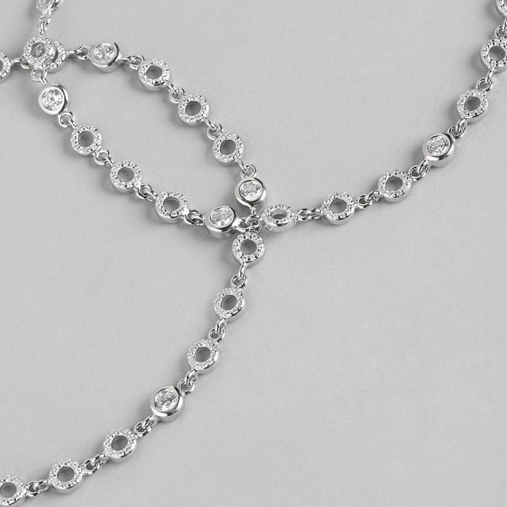 Radiant Glamour Cubic Zirconia Rhodium Plated 925 Sterling Silver Anklet : ANK-60334-PAIR-R