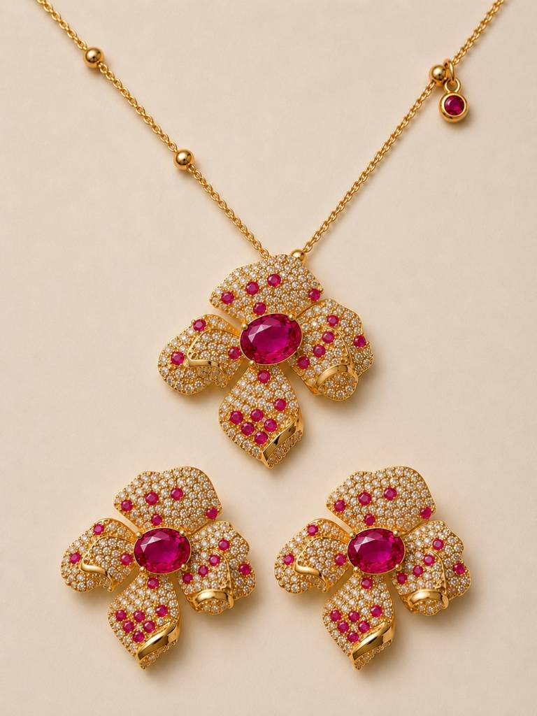 Boccio Pave Flower Necklace & Earring Set, 18K Gold-Plated : SET954RSSF