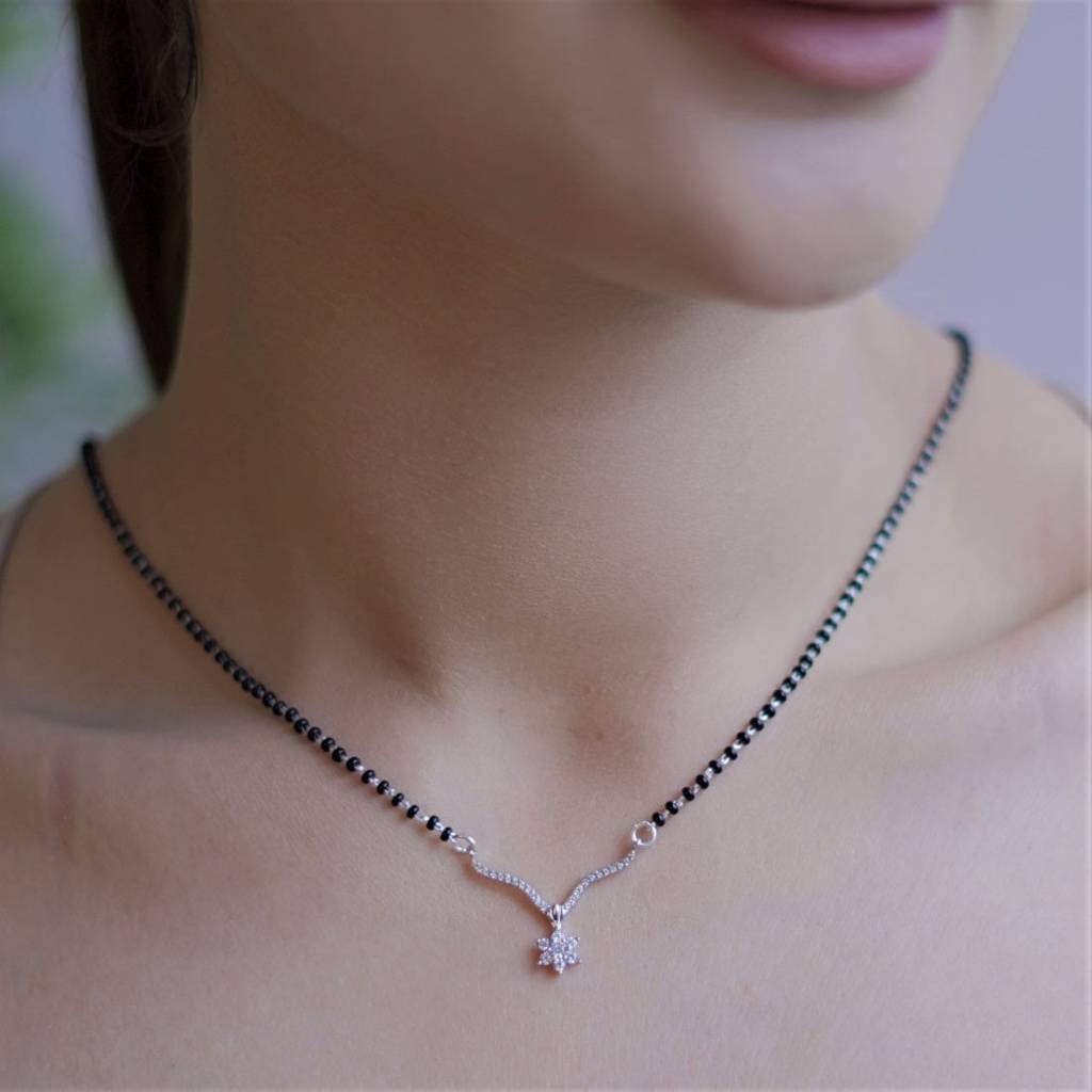 Floral 925 Silver Mangalsutra : MGS-10003-C