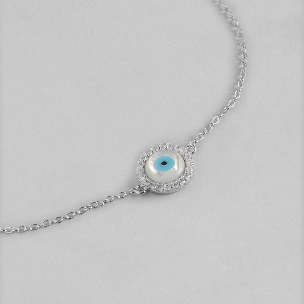Turkish Evil Eye Cubic Zirconia 925 Silver Bracelet : BR-80087
