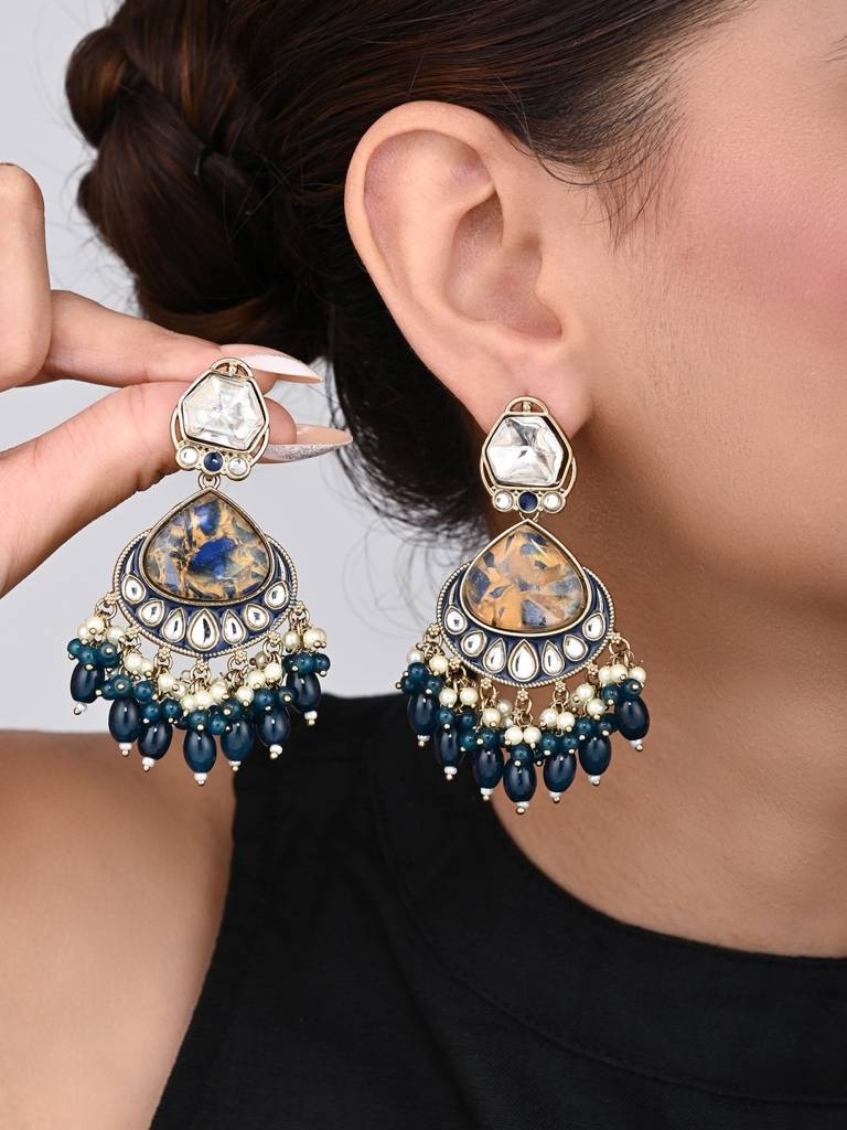 Gold Plated Two Tone Drop Earring : S24FAER405BLU