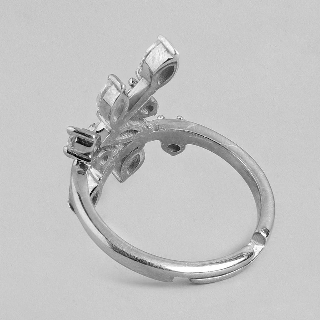 Shimmering Canopy: 925 Sterling Silver Leaf Design Ring For Her (Adjustable) : RNG-40239-R