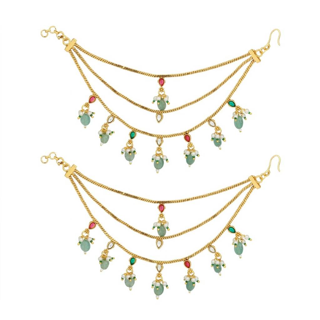 Opulent Multistrand Earchains With Cluster Beads : S24FAEC602GLD