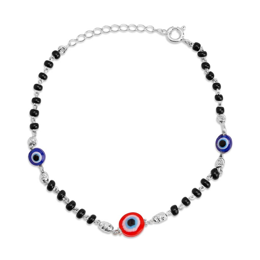 Beaded Evil Eye 925 Sterling Silver Chain Bracelet : BR-80144