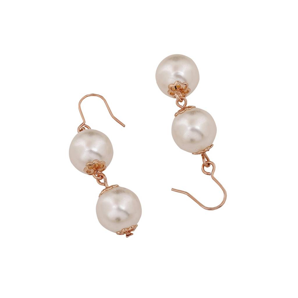 Estele Rose Gold Plated Leaf Designer Necklace Set With Pearls For Women