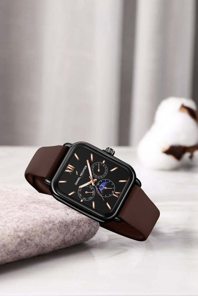 Daniel Hechter Paris Montmartre Unisex Multifunction Square Watch Â Black Dial With Day-Date & 24-Hour Subdial : DHU-1001-03