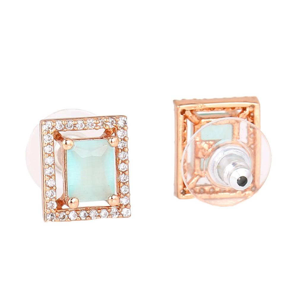 Estele Rose Gold Plated Cz Square Designer Pendant Set With Mint Green Crystals For Women
