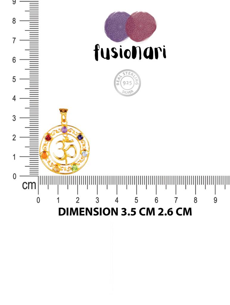 925 Sterling Silver Gold Plated Chakra Pendant With Chain For Women. | Gemstone Pendant | Handmade Jewelry | Eleg : FU-0417G-C