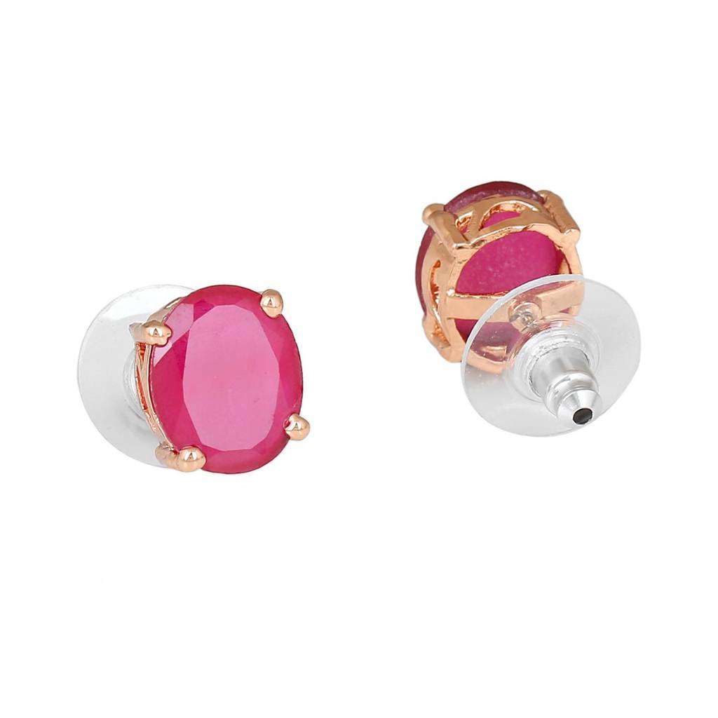 Estele Rose Gold Plated Cz Spherical Maangalsutra Necklace Set With Ruby Stones For Women