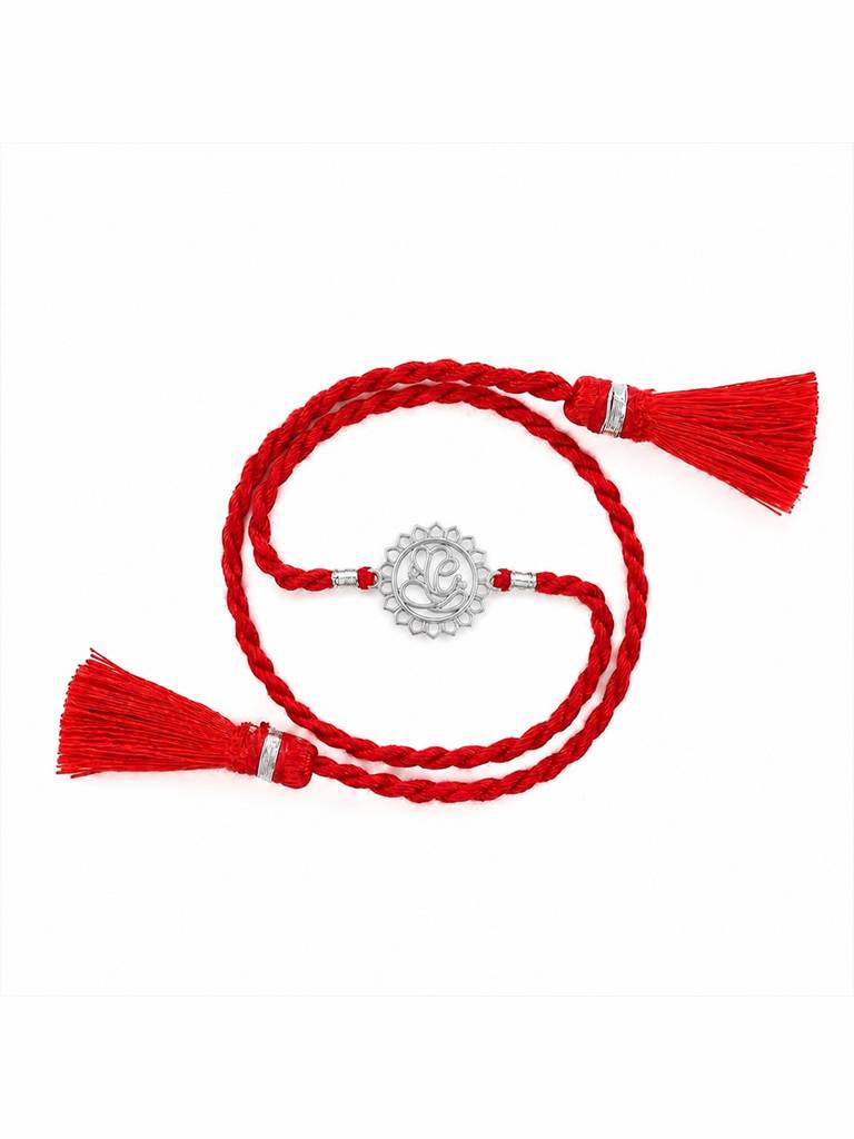 925 Sterling Silver Ganesha Thread Rakhi For Brother : RKH-10107-S