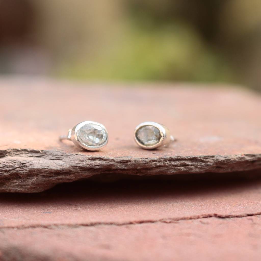925 Sterling Silver Blue Topaz Eartops For Women | Authentic Silver Jewelry | Handcrafted Elegant Gift : FU-0769