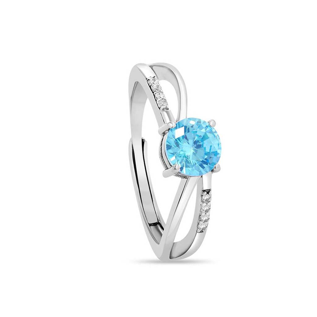 Sparkling Blue Cz 925 Sterling Silver Rhodium Plated Adjustableâ Ring : RNG-40376-R