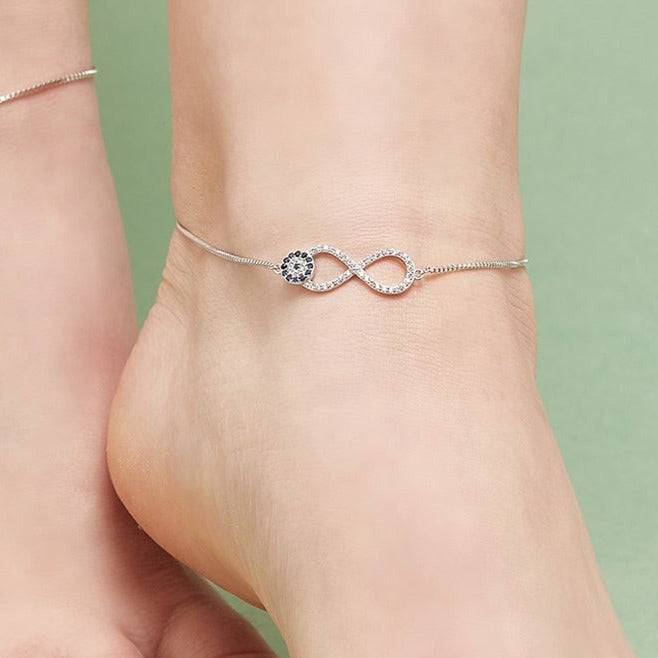 Infinity Evil Eye 925 Silver Anklets : ANK-60015-PAIR