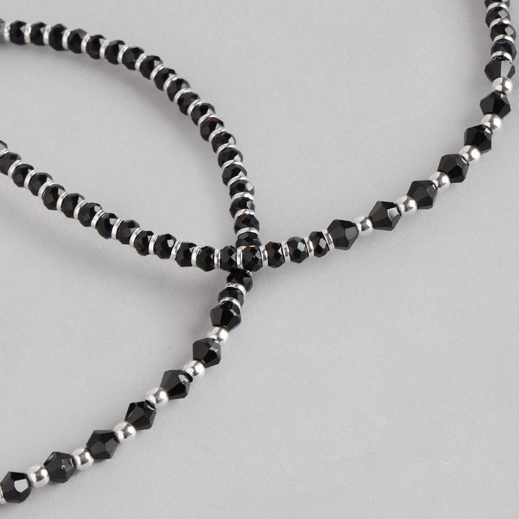 Black & White Beaded Stone 925 Sterling Silver Anklet : ANK-60085-PAIR