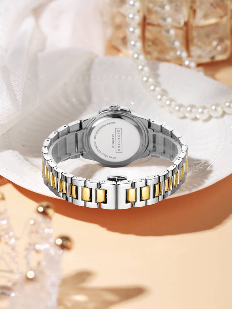 Giordano Luxury Watch For Women With Crystal Indices,Textured Dial, Stainless Steel Strap And Date Display : GZ-60116-22